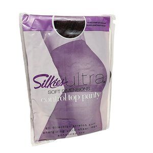 Silkies - Ultra Soft Dimension - Control Top Panty Hose - Off Black Queen -‎ NEW
